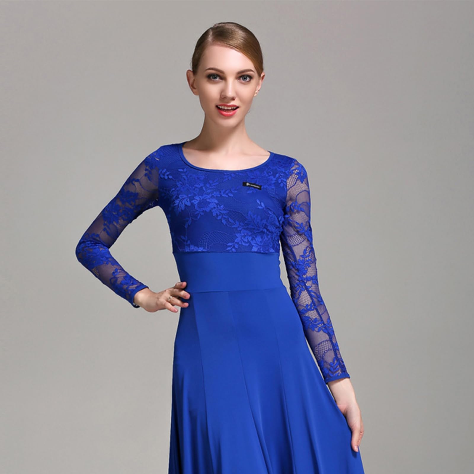 Vestidos De Baile De Salón para Mujer Vestido De Tango De Vals con Costura De Volantes Simples Traje De Baile De Tango Moderno De Manga Larga Falda De Ensayo Flamenco Foxtrot
