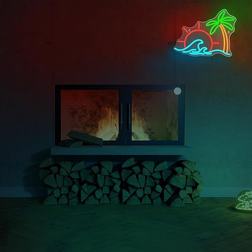 Miniatura 4 de Letrero de neón con diseño de amanecer y atardecer, luz de neón LED de árbol de coco para fiesta, sol en el mar, letrero de luz LED de neón para