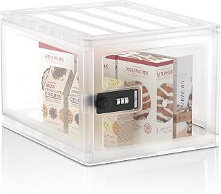 Glosen Foldable Plastic 3-Digit Combination Lock Box for Medication, Food & Personal Items, Refrigerator Locked Storage Box, 12.2 x 9.45 x 7.87 Inch Medicine Lockbox with Code (Clear-White)
