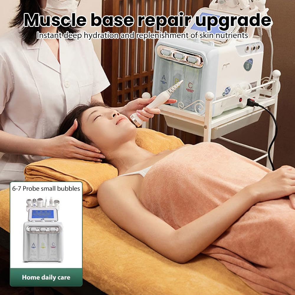 Máquina de belleza facial con oxígeno de hidrógeno 6 en 1, multifunción, dispositivo de cuidado facial facial con indicador LED, reducción de arrugas e hidratación, tratamiento de spa en casa (blanco)