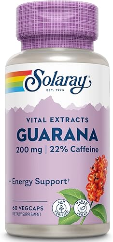 Miniatura 1 de SOLARAY Extracto de semilla de guaraná 300 mg | 44 mg de cafeína | Energía saludable, enfoque, memoria y apoyo al metabolismo | 60 VegCaps