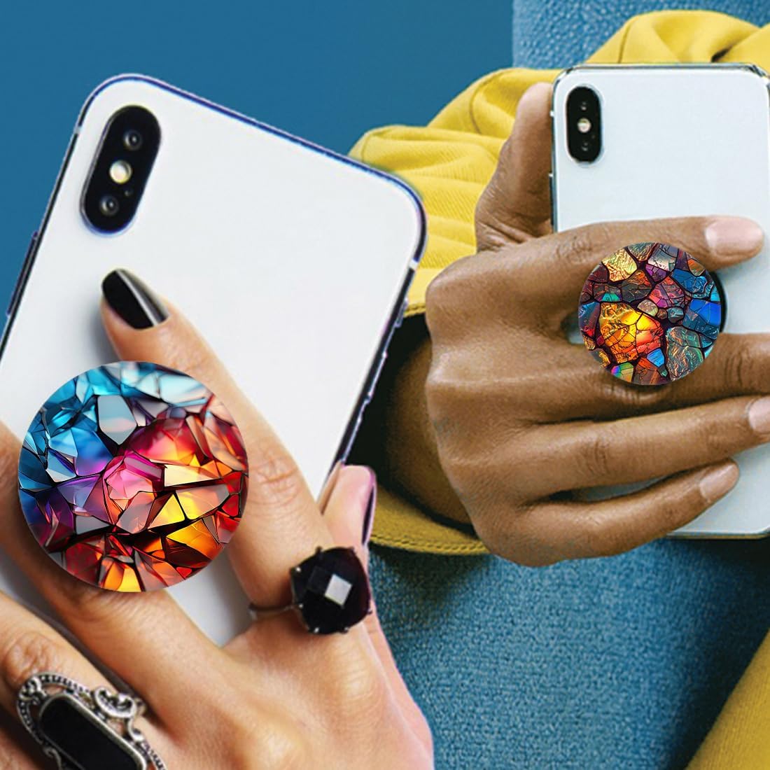 (6 Pack) Collapsible Cell Phone Grip for Smartphones,Expanding Cellphone Holder for Phone - Colorful Stone Marble - Image 3