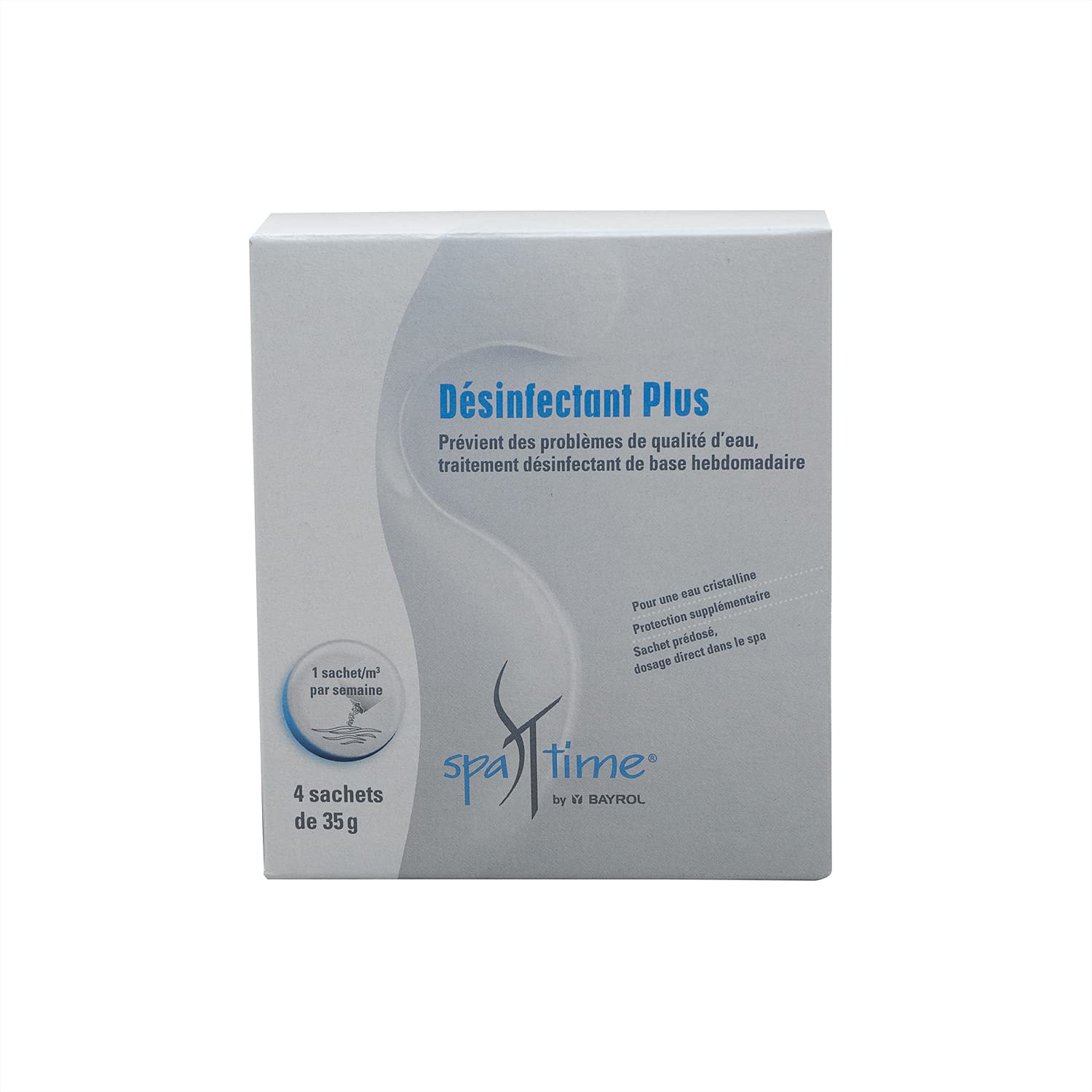 BAYROL SpaTime DÉSINFECTANT Plus Granulés (boîte de 4 sachets de 35g) - 140g | Prévient des problèmes de qualité de l'eau - Désinfection Régulière + 10 Tests HPS OFFERTS 6 en 1