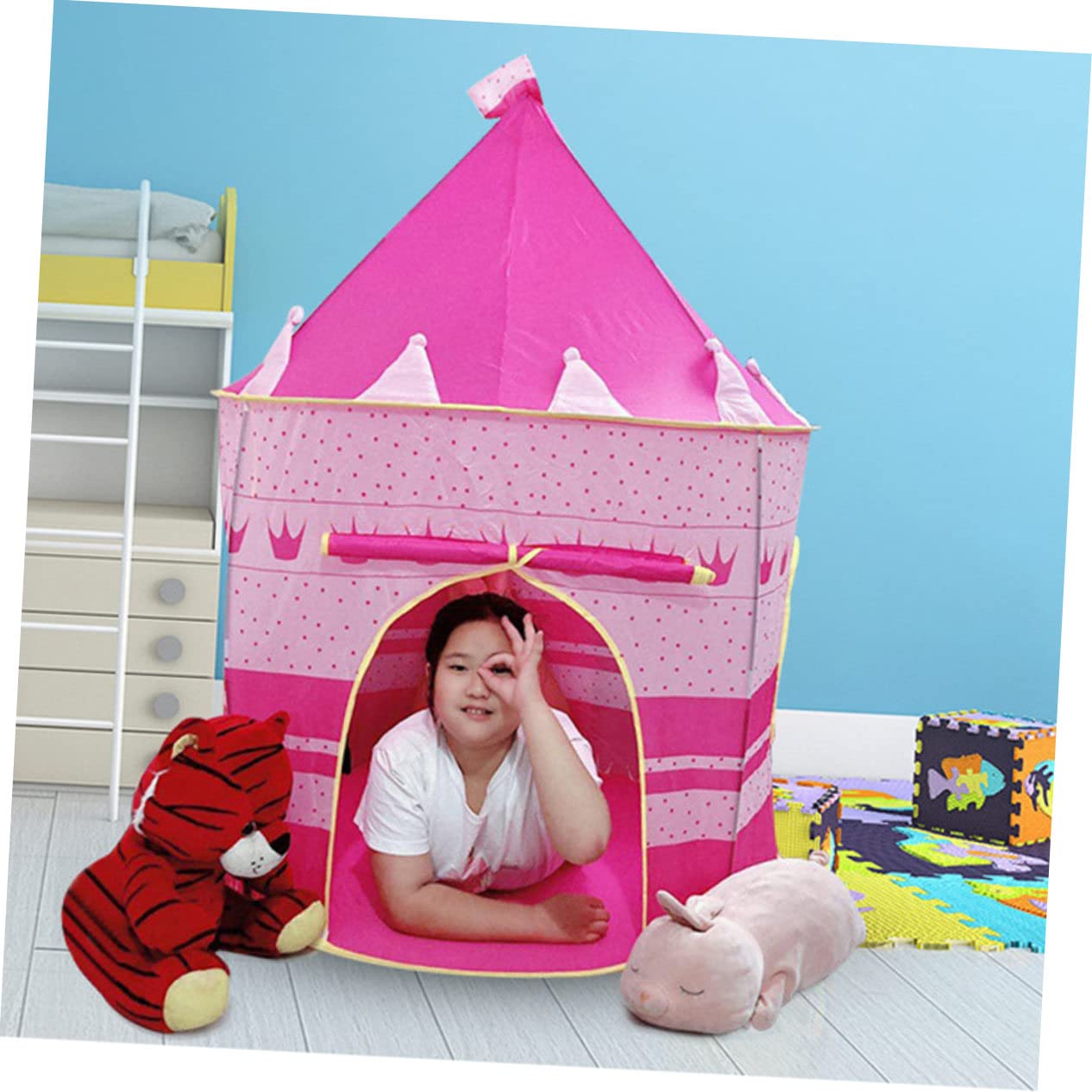 Tienda de Campaña para Niños de Tela Portátil Azul y Rosa