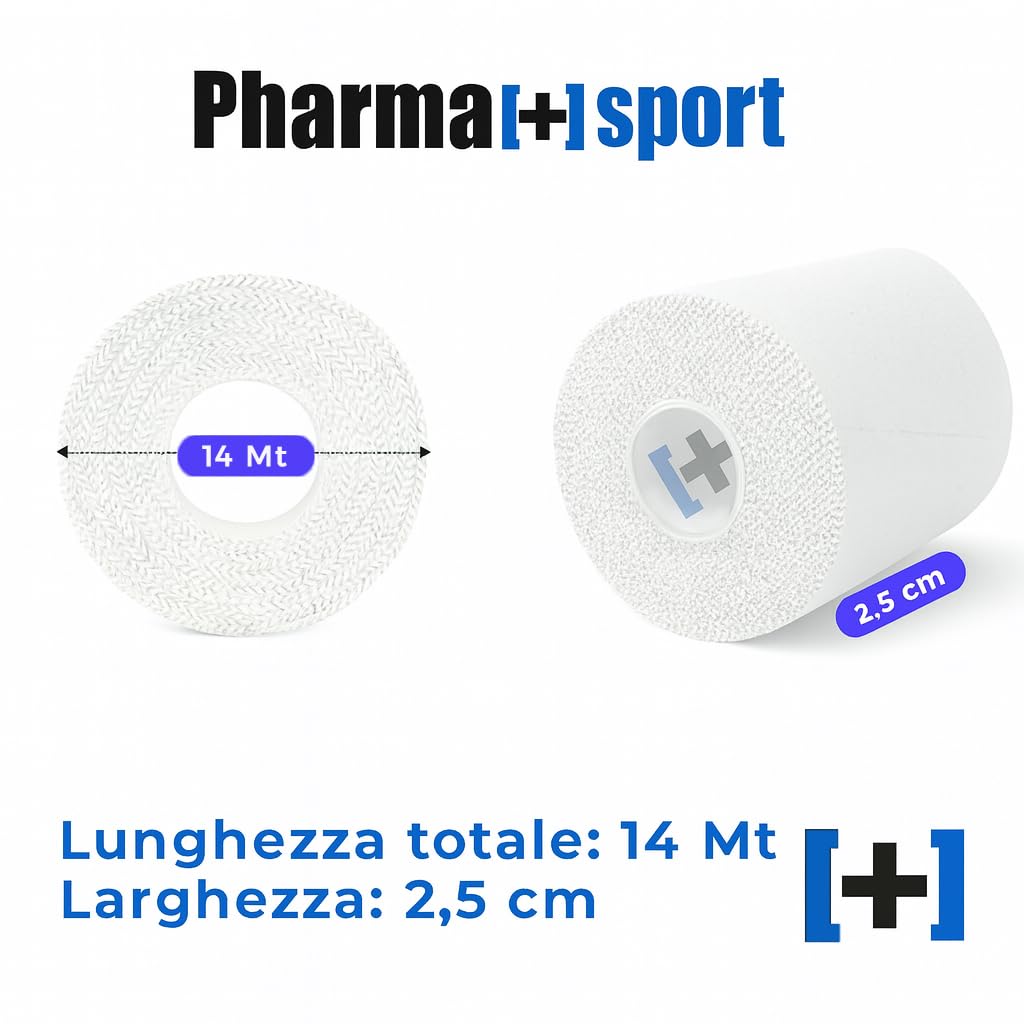 Nastro Sportivo Premium 2,5 cm x 14 m - Tape Professionale Anelastico, Ipoallergenico per Fasciature Sportive - Adatto a Tutti Gli Sport, Bianco Conf 24 Pezzi