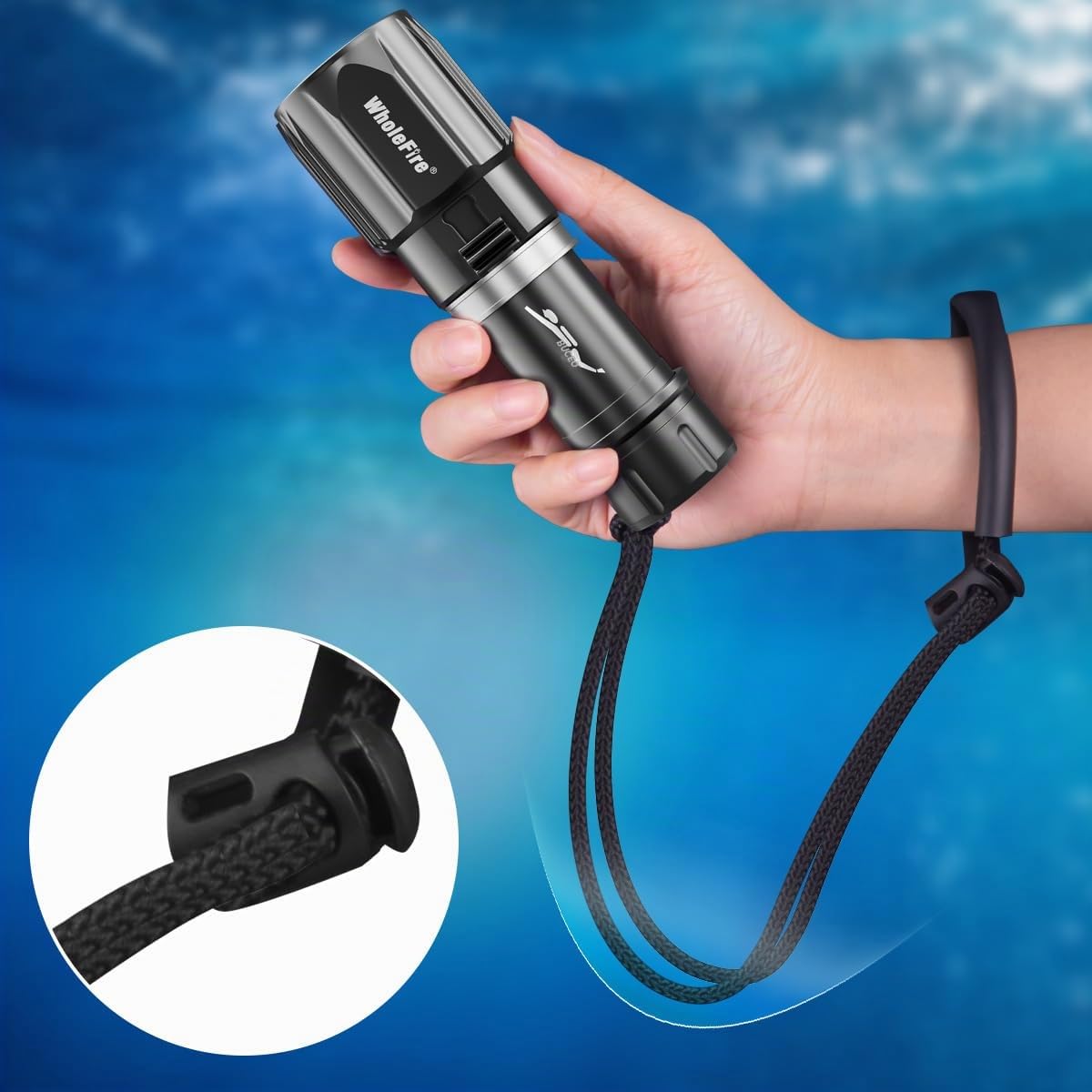 Lámpara de buceo LED extremadamente brillante 6000 lúmenes, IPX8, resistente al agua 30 m, linterna subacuática, XHP70 recargable, lámpara de buceo para cuevas submarinas de aguas profundas