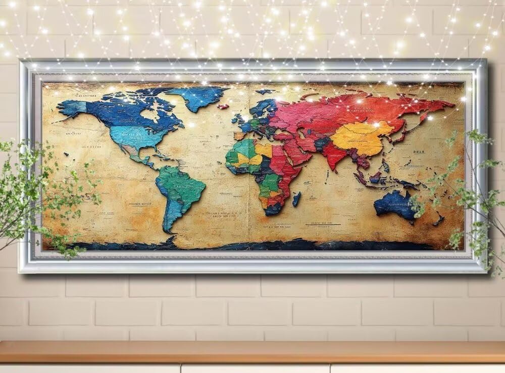 Obraz diamentowy 5D dla dorosłych, krajobraz, mapa, obraz "zrób to sam", obraz dla dzieci (80 x 160 cm), zestaw do malowania kryształkami, dekoracja ścienna 8E-2847