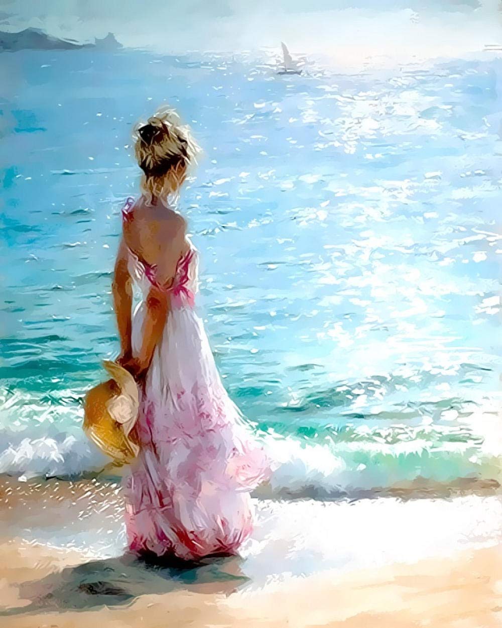 Amazon.com: Kit de pintura al óleo por número HRKDHBS para mujer en el mar, 15.7 x 19.7 in, pintura por números, para adultos, preimpresa, para principiantes, sin marco) : Juguetes y Juegos