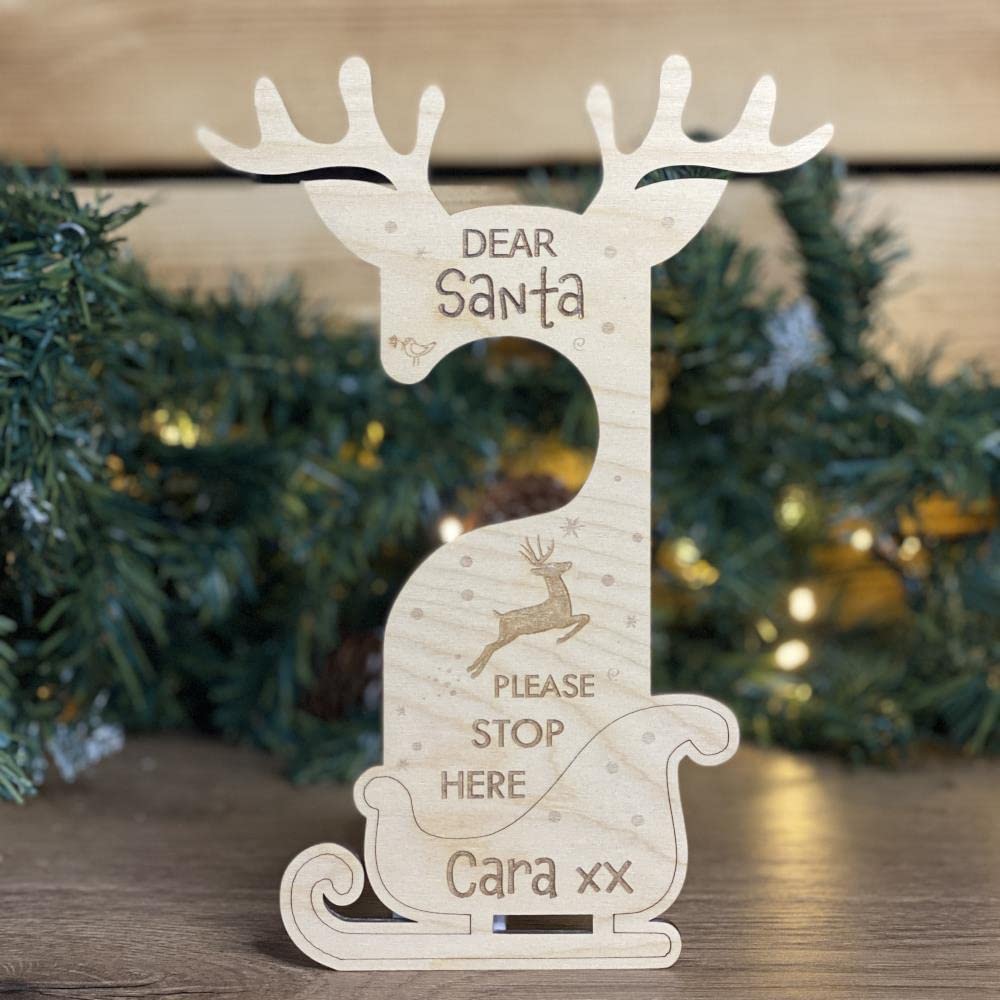 Luck and Luck Santa Stop Here Sign, Personalised Father Christmas Door Hanger, Christmas Eve Sign, Wooden Santa Sign, Bedroom Door Hanger Gift