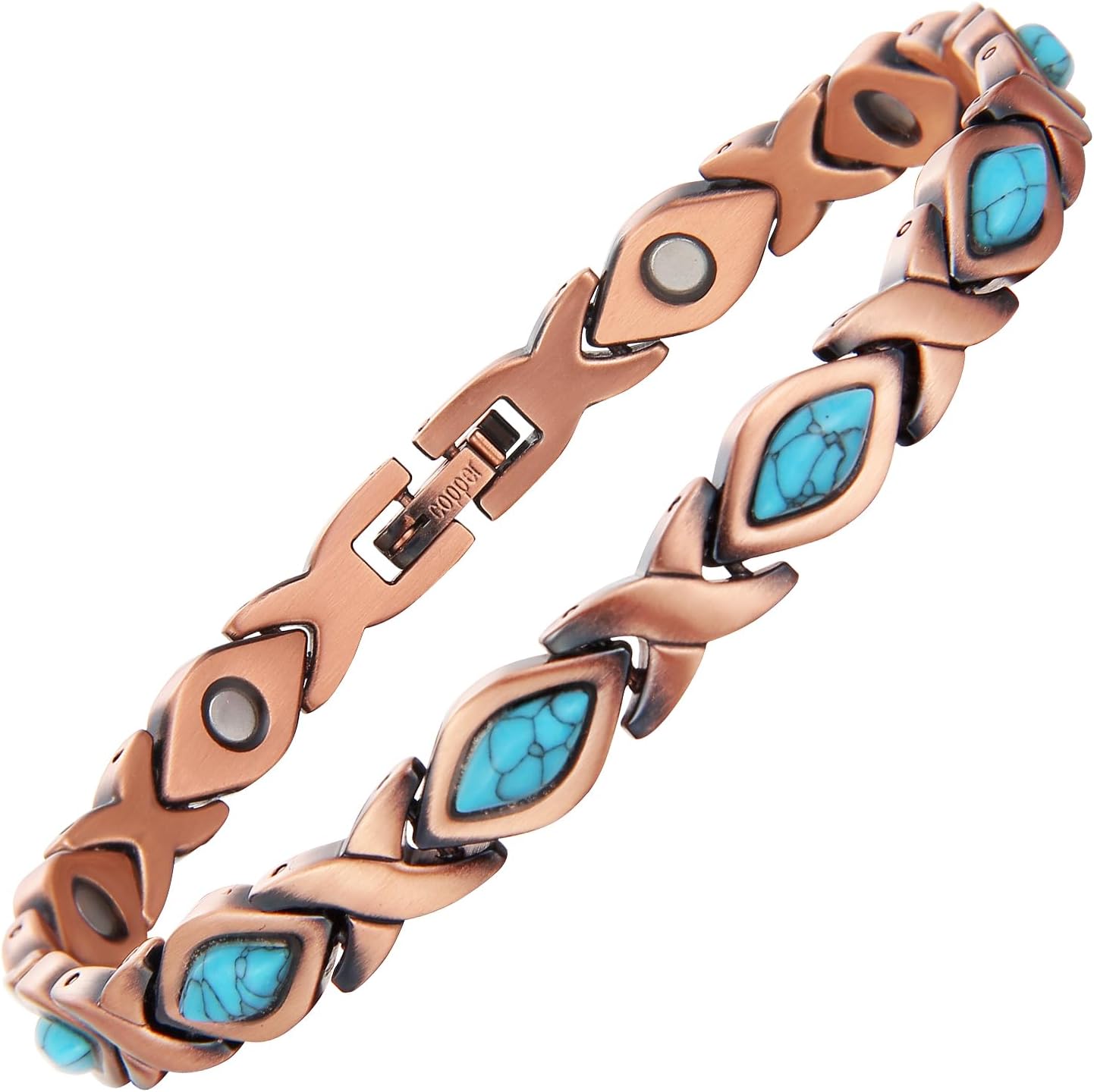 MagEnergy Copper Bracelets for Women 99.9% Pure Copper Strength Magnetic Bracelet Adjustable Jewelry Box with Sizing Tool(Turquoise)