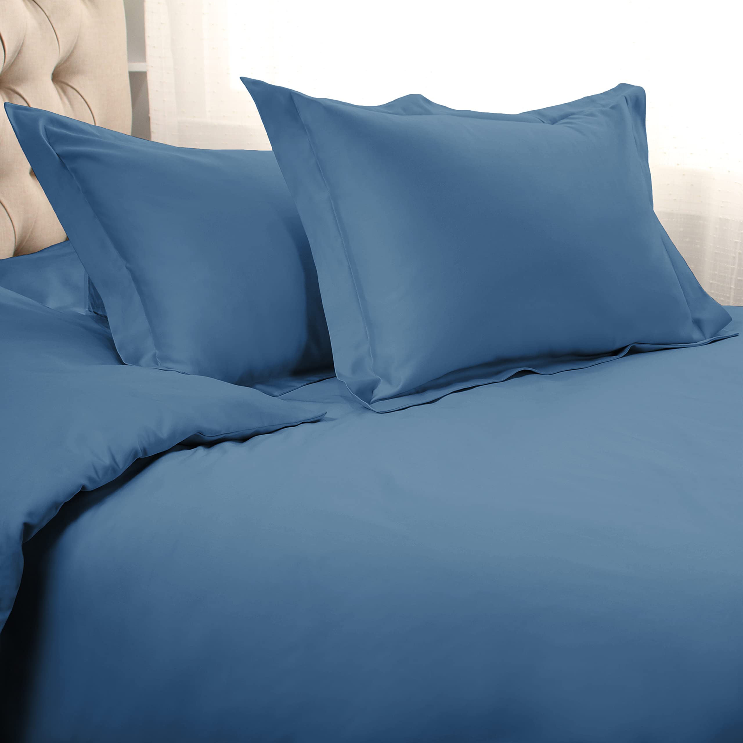 Édredon 1500 fils bleu moyen anti-transpiration en coton premium