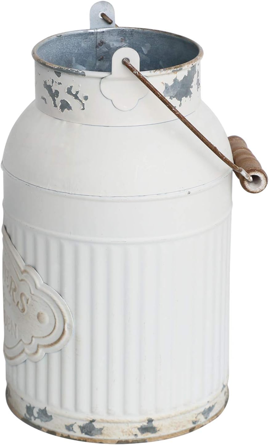 Yoillione Milk Jug Vase White Farmhouse Decor, Country Metal Flower Rustic Jug for Artificial Flowers, Cream Pitcher Vintage Shabby Chic, French Bucket With Handle - Image 4