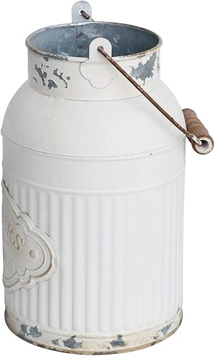 Miniatura 4 de Yoillione Jarrón de leche blanco para decoración de granja, jarra rústica de flores de metal rústico para flores artificiales, jarra de crema