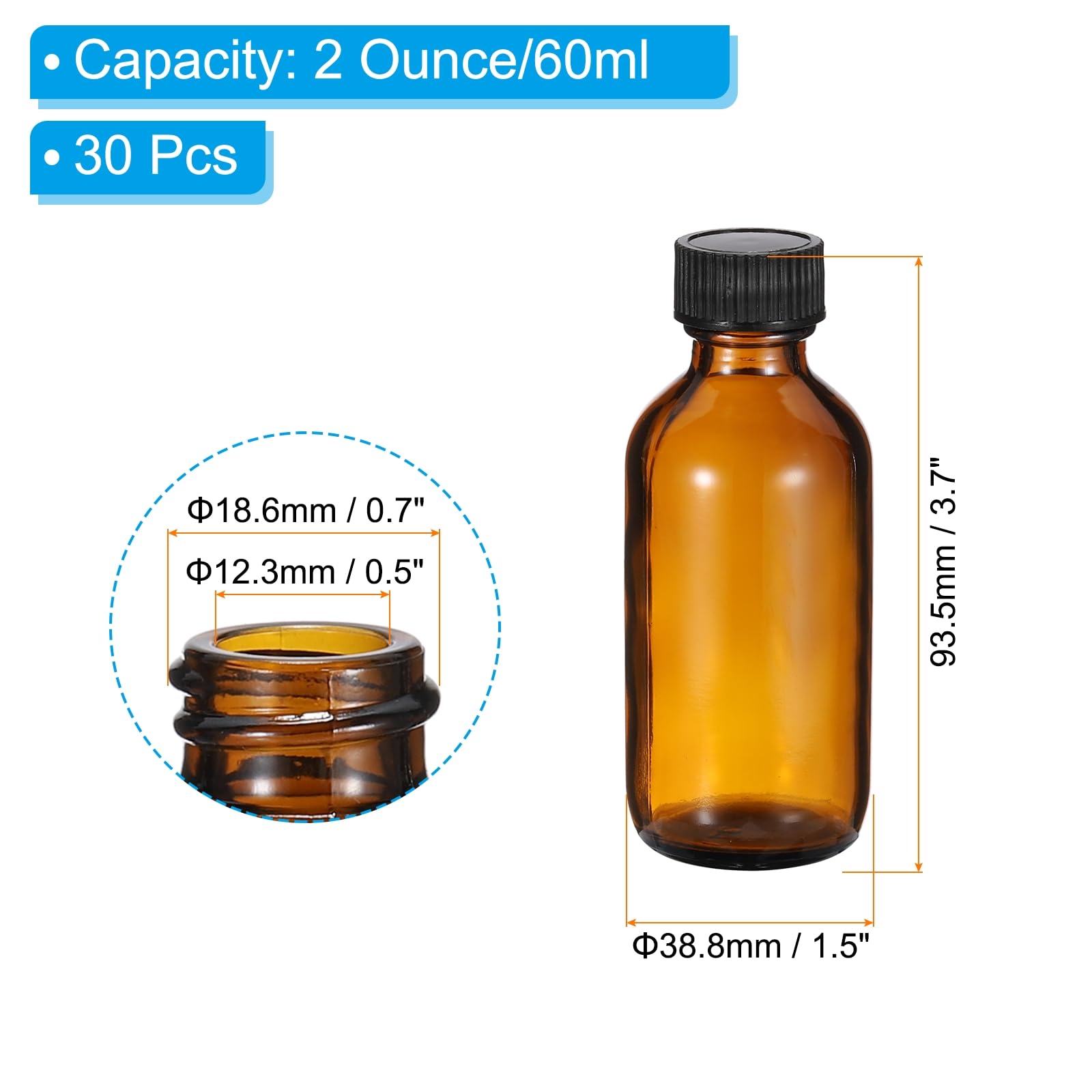 PATIKIL 2oz 60ml 30 Pezzi Flaconi Vetro Modello Flaconi Rotondi Ambra