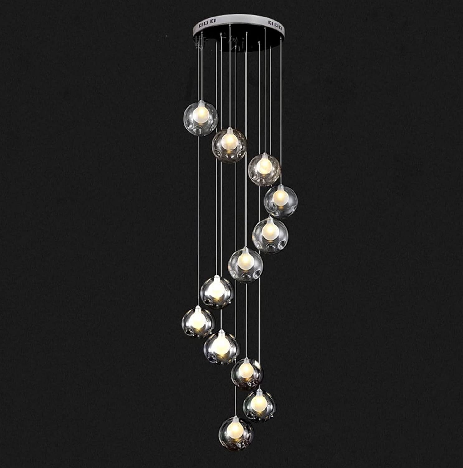 PCXEHUYP Duplex Apartment Pendant Light Spiral Stairs Long Staircase Chandeliers 12 Glass Multi Lights Villa Lamp 50x250cm, LED Chandelier