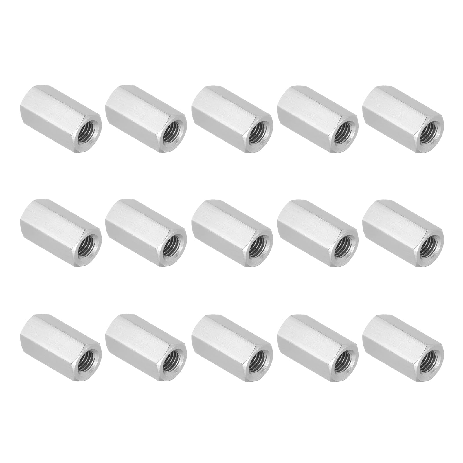PATIKIL 3/8"-16 UNC 304 Stainless Steel Hex Coupling Nuts, 15Pcs 1.2" Length Fully Threaded Rod Coupling Nut Studding Connector Fasteners, Silver Tone