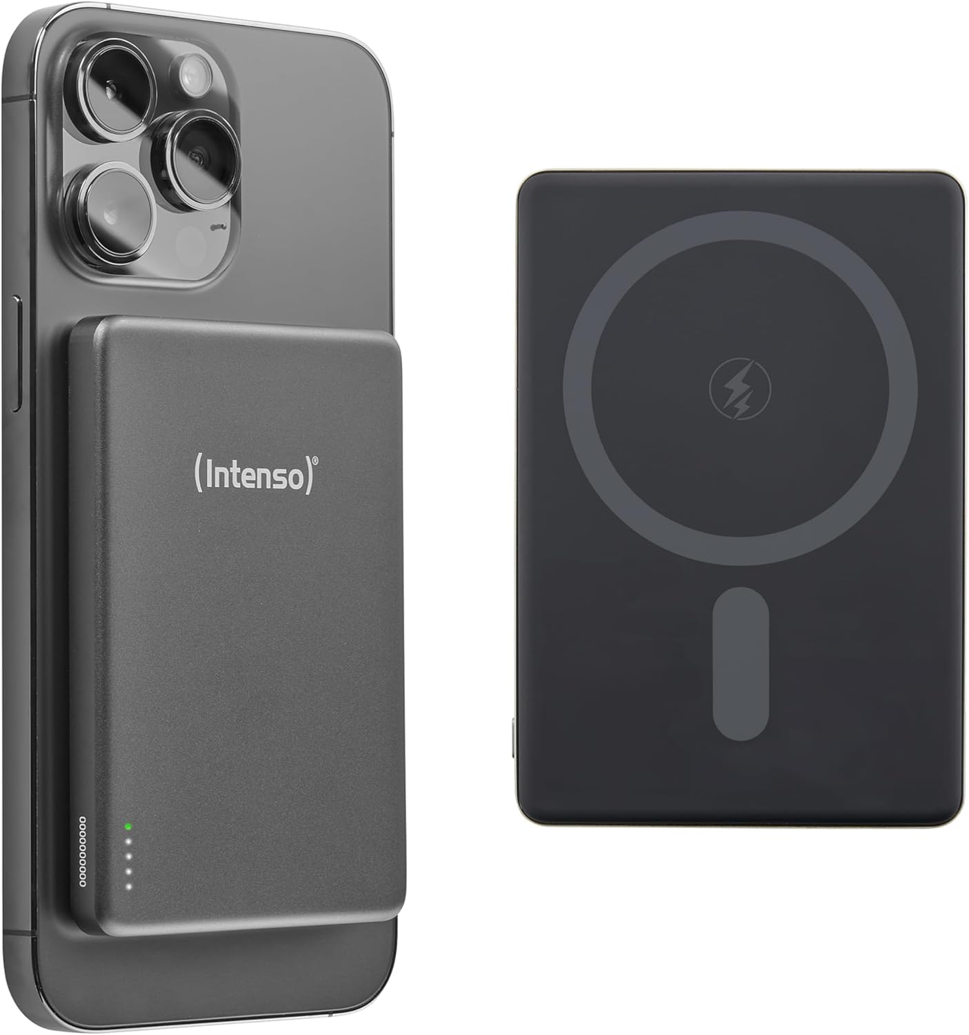 Intenso MW5000 Magnetic Power Bank 5000 mAh - MagSafe Compatible, Wireless Charging 15W, USB-C PD 20W, Flat & Compact - Tested in Germany - Grey