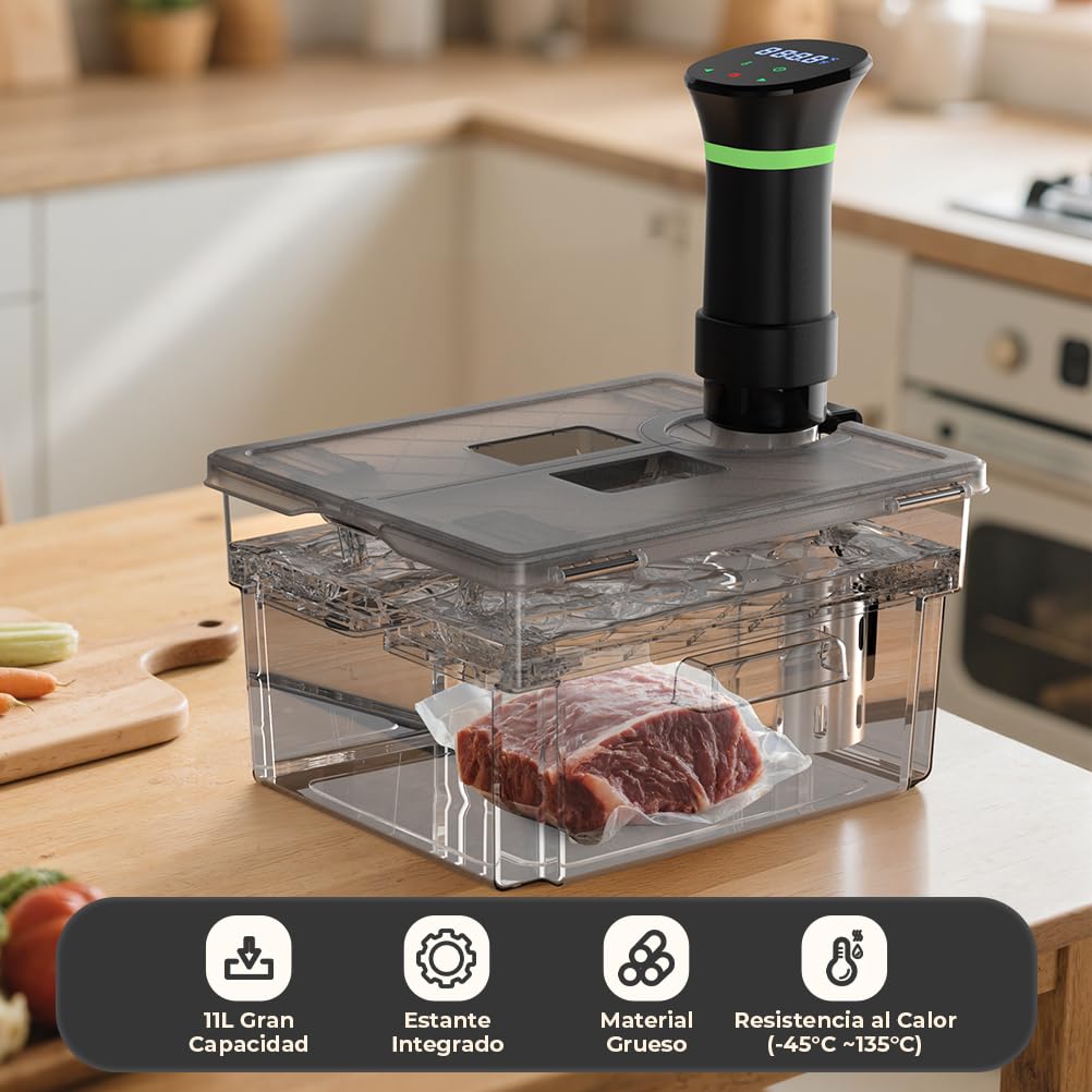 Contenedor Sous Vide con Tapa y Rejilla Incorporada Doble Puerta 11L Gris Recipiente Sous Vide Adaptarse a la Mayoría de Las Sous Vide Roner Cocina