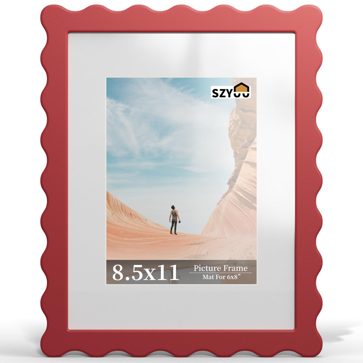 SZYUU 8.5x11 Wavy Picture Frame with Real Glass, Tabletop & Wall Mount — image 1
