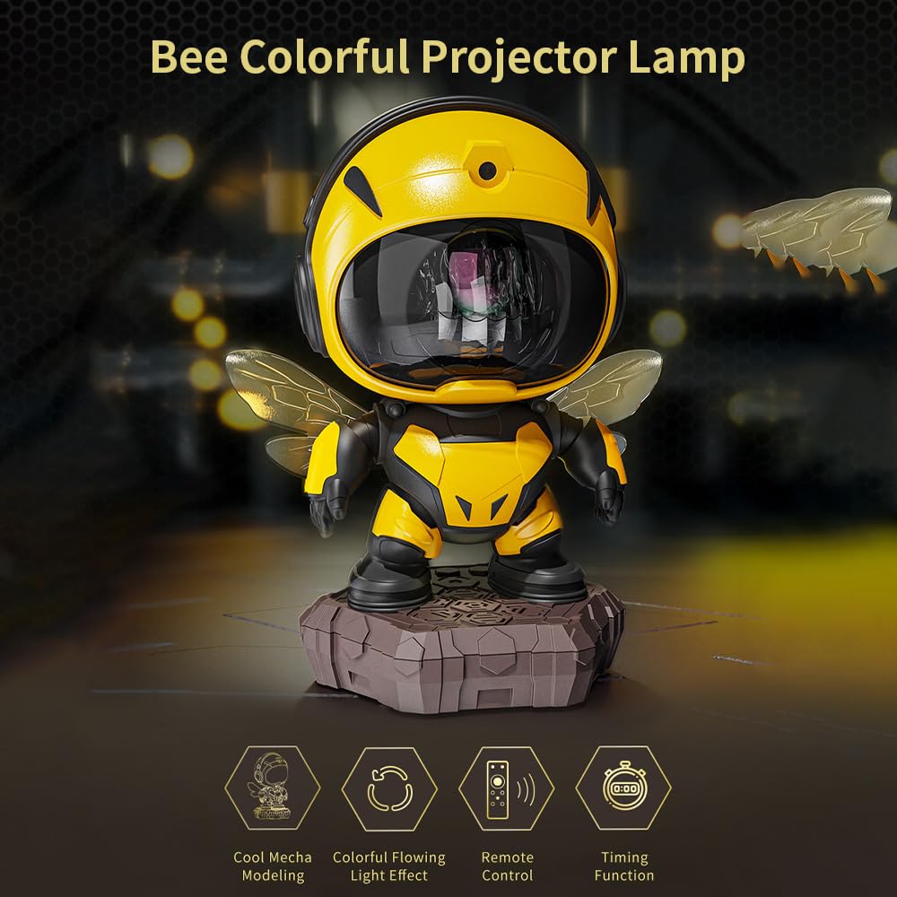 Lampki nocne, projektor gwiazd, pszczoła, mecha, nastrojowa lampa z pilotem zdalnego sterowania, regulowany kąt projekcji, 2 tryby pomiaru czasu, do domu, sypialni, pokoju gier, dekoracja na urodziny