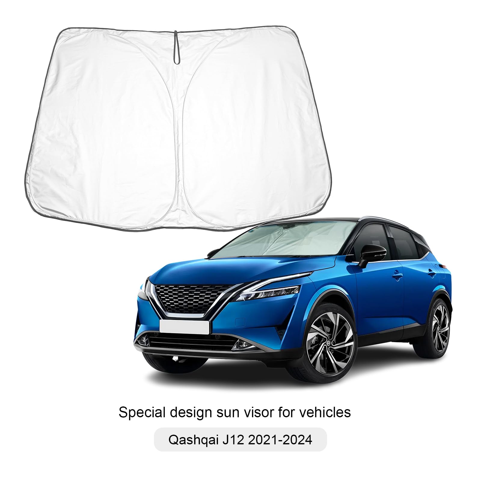 BIXUAN Zonwering, compatibel met Nissan Qashqai J12 2021 2022 2023 2024, voorruitafdekking, windscherm voor voorruit, zonwering, blokkeert UV- afdekking, opvouwbaar