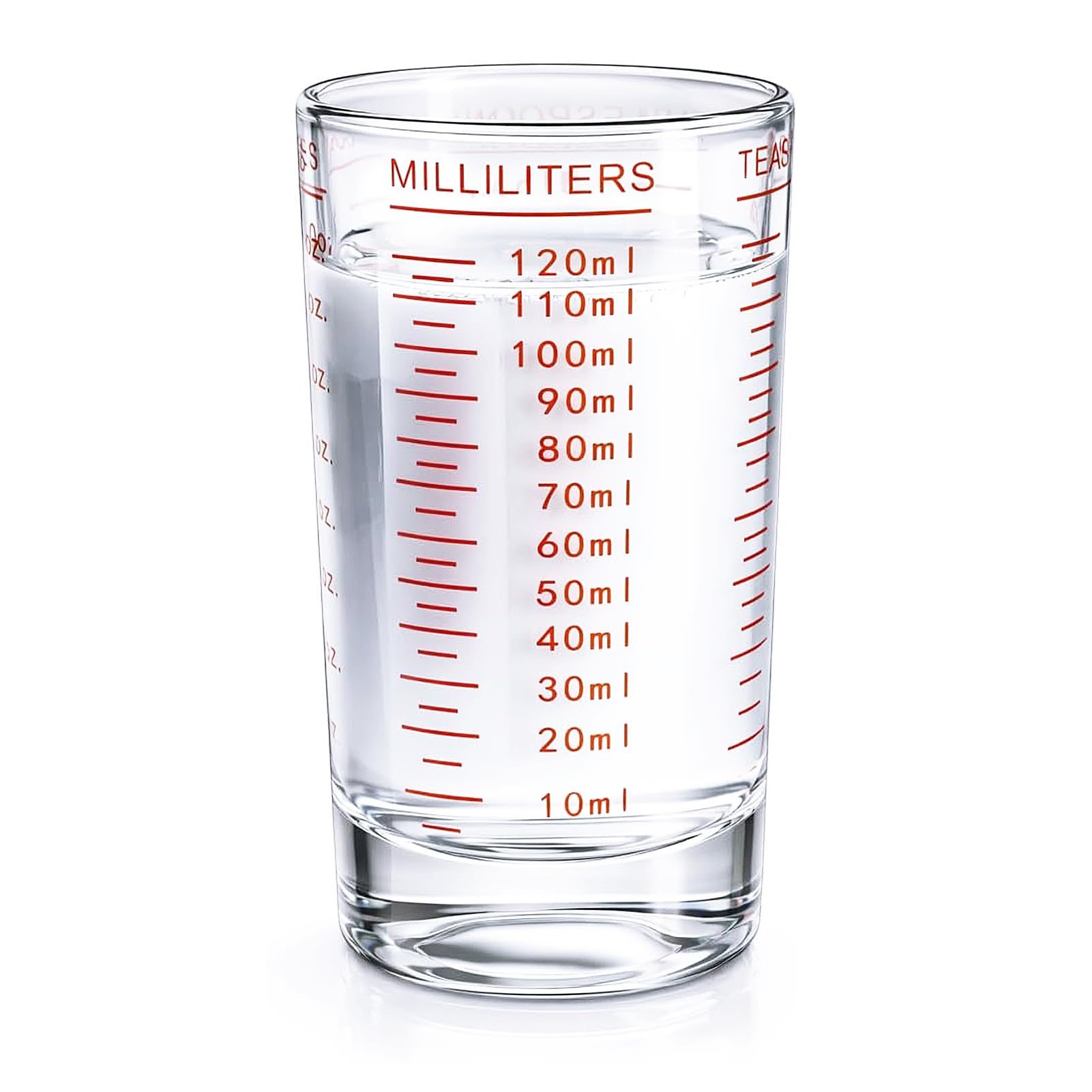 4oz/120ml Glass Measuring Cup with Red Markings, Heavy Duty Shot for Measuring Liquid and Dry Ingredients, Espresso and Cocktail Shot Cups for Whiskey, Spirits, Wine, Liquor, Not Dishwasher Safe