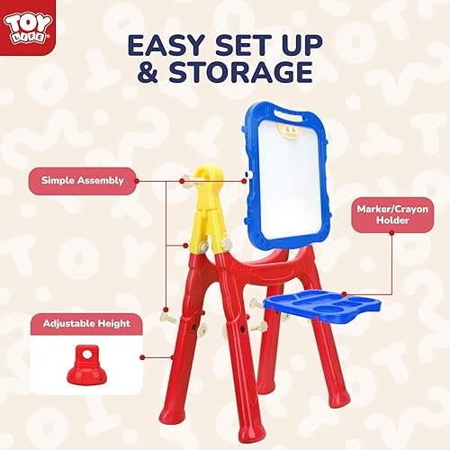 Miniatura 5 de TOY Life Caballete para niños, caballete de arte para niños pequeños, 4 en 1, tablero magnético grande de doble cara, caballete de pizarra para