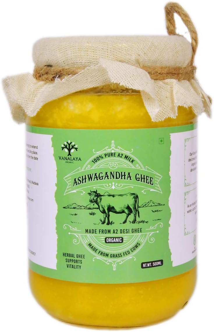 Vanalaya Ashwagandha infused Desi Cow Ghee Mixed with Ashwagandha extract for Stress Relief | Rejuvenates Mind & Body -500ml