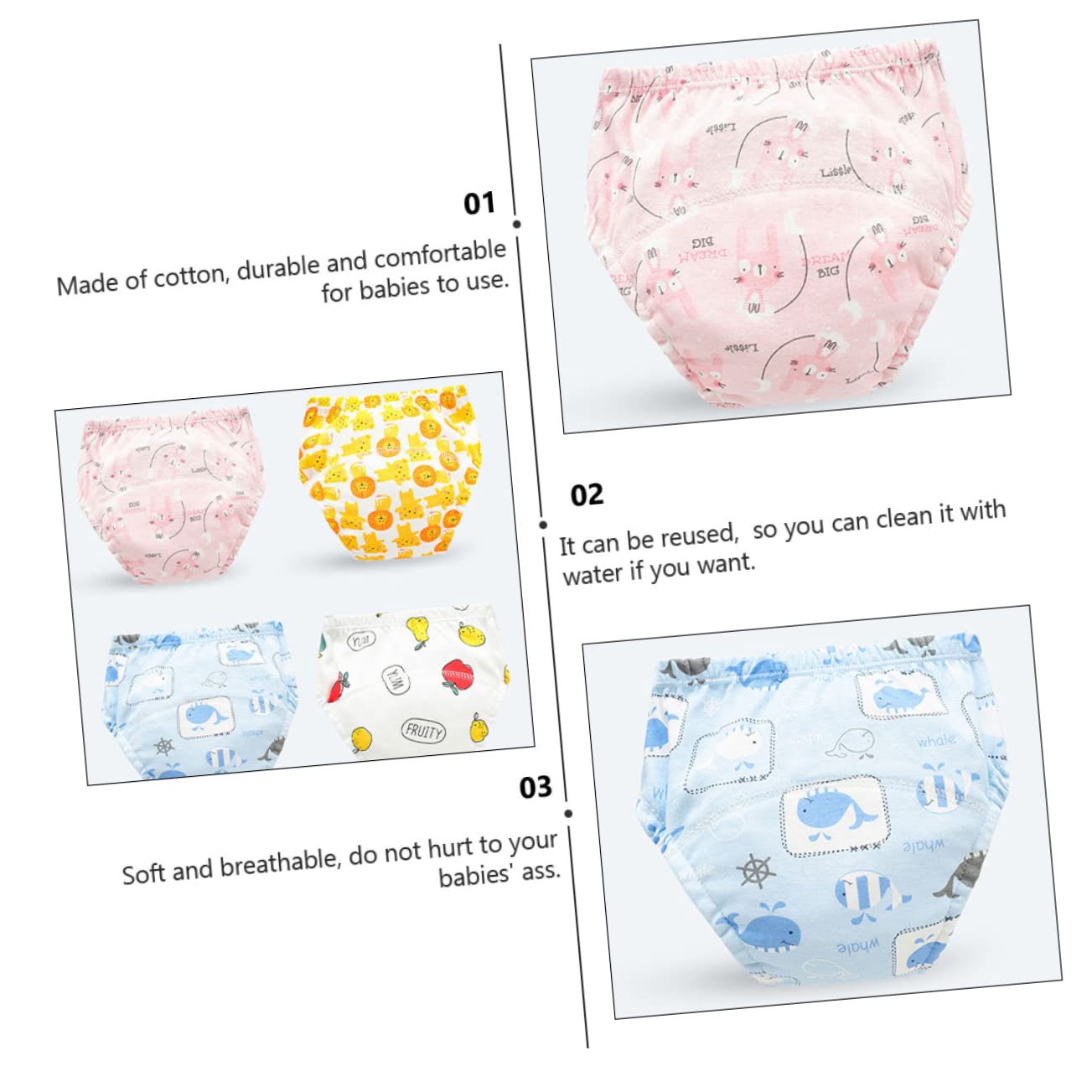 6piezas De Reutilizables Para Bebés De Algodón Lavables y Transpirables Diseño Talla s Varios estilos