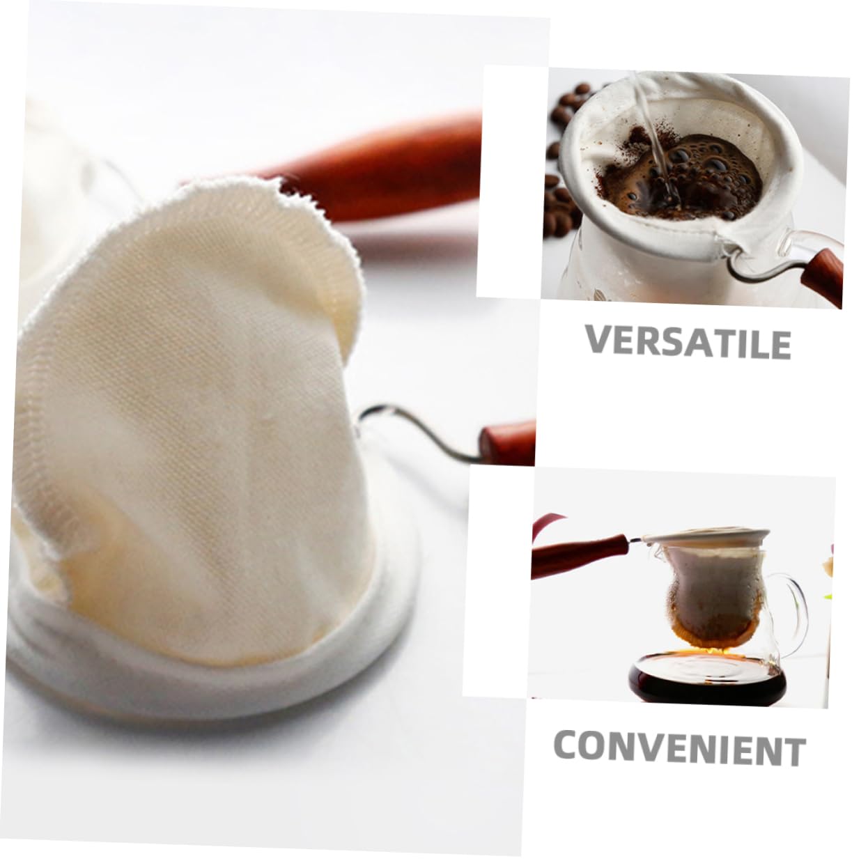 8 Stck. Wiederverwendbarer Flanell Kaffeefilter mit Rutschfestem Holzgriff Waschbarer Stofffilter für Kaffee Tee und Getränke Teiliges Vielseitiges Kaffeezubehör für Zuhause und