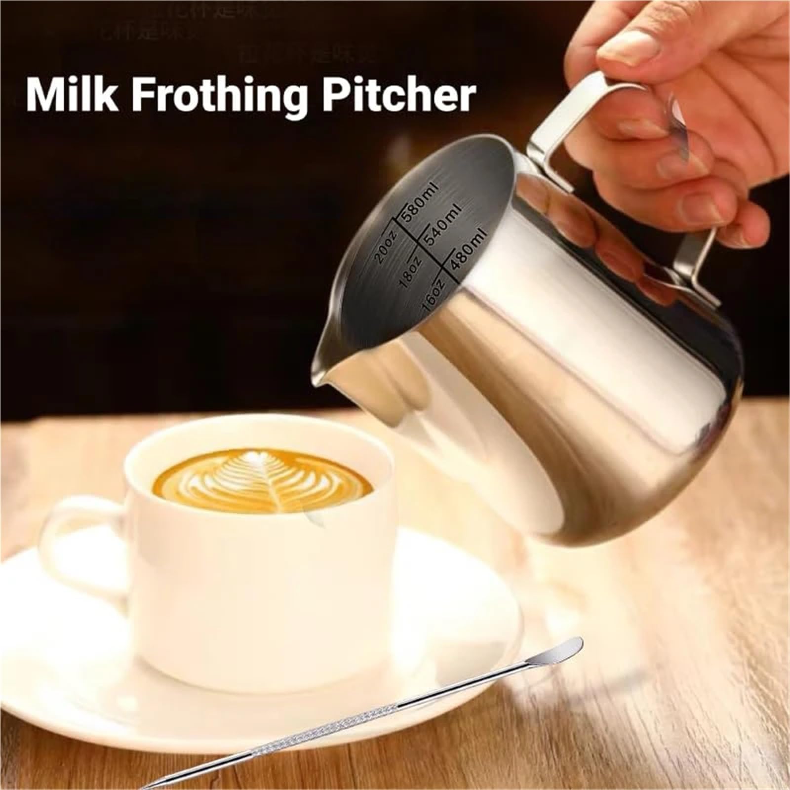 Milchschaum Kanne 350/600 ml Edelstahl-Aufschäumkännchen for Latte Art und Kaffeedampfzubehör(Black 350ml)