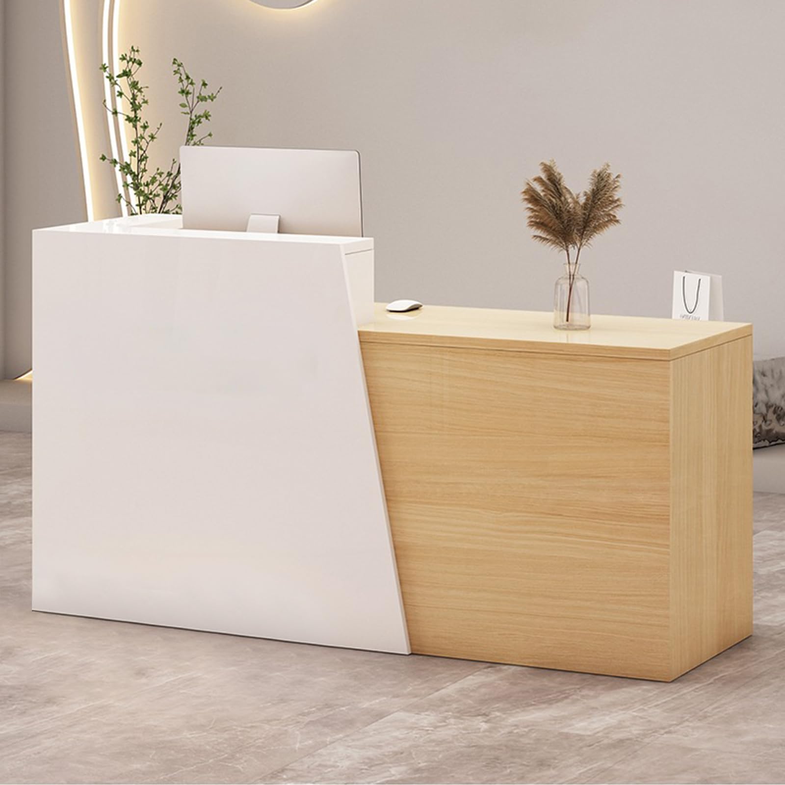 Retail Reception Desk with Storage, Modern Checkout Counter for Store, Anti-Scratch Front Desk for Salon, Boutique, Cafe – Easy Assembly D 55.1" × 16.5" × 39.4"