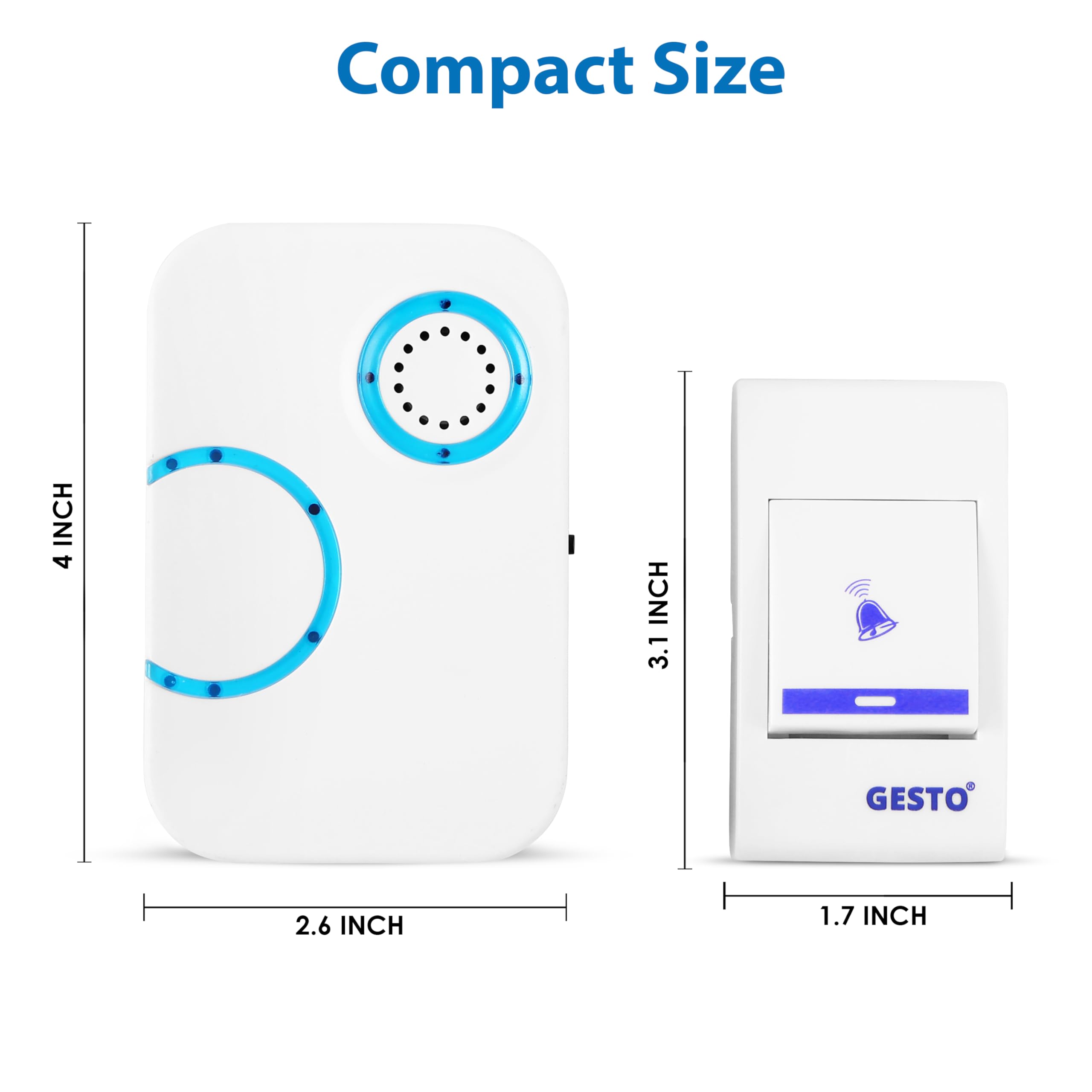 Gesto Wireless Door Bell for Home – Without Wire Cordless Waterproof Door Chime With Ding Dong and 36 Melodies | 100 Feet Long Range Musical Doorbell for Home, Office, Desk,Hospitals & Hotels — Amazon image 7