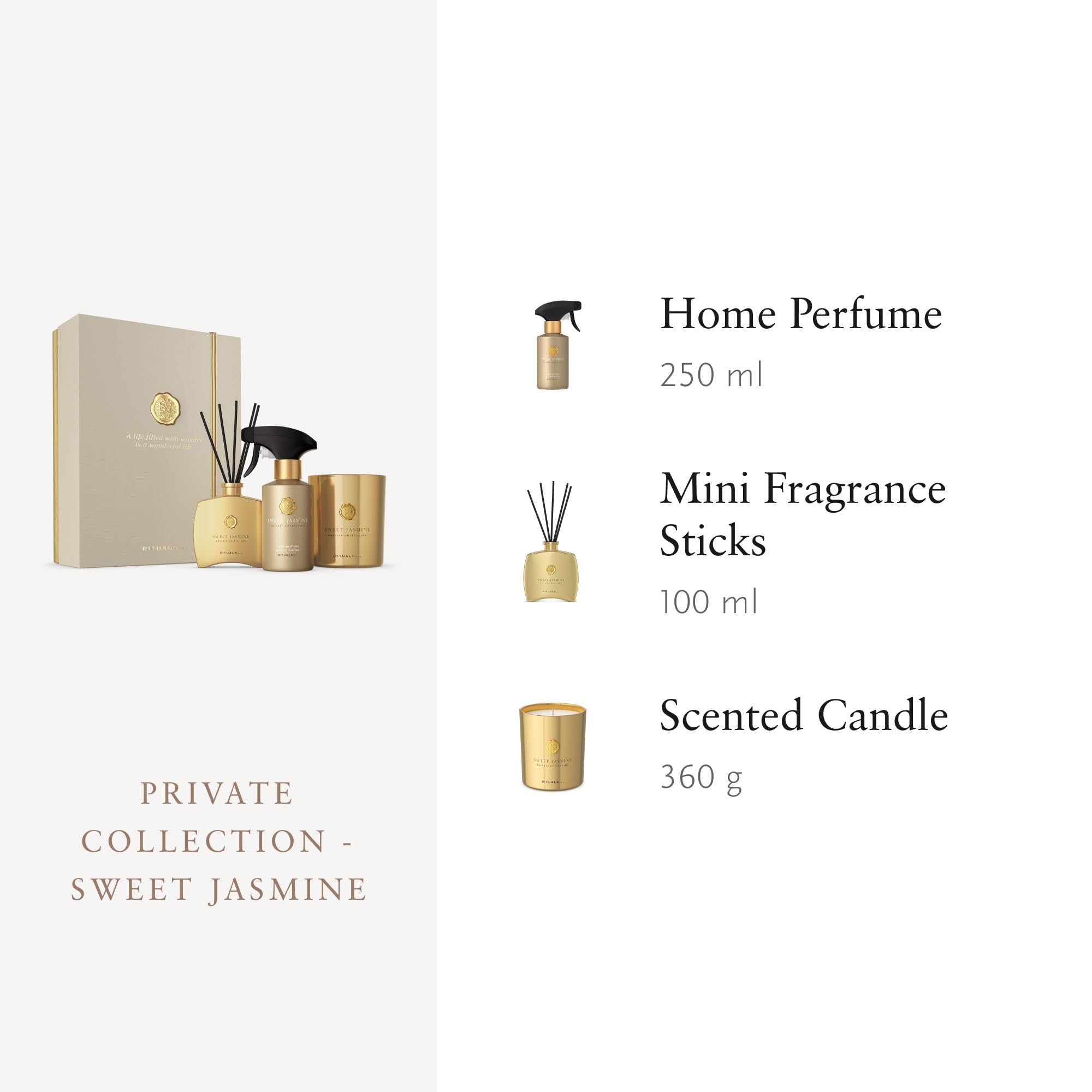 RITUALS Gift Set Sweet Jasmine Large – Prodotti lussuosi per profumare la casa con la Private Collection – Cofanetto regalo Aromaterapia con profumo ambiente, candela e bastoncini profumati