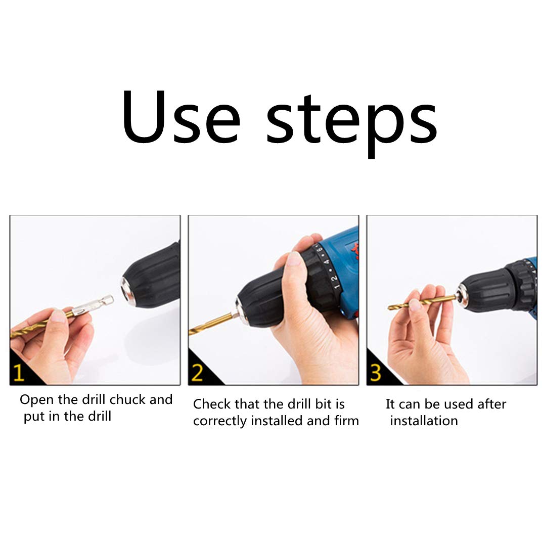 Aebor 13 PCS Hex Shank Drill Bit Set, Titanium Twist Drill Bit Set,Premium Titanium Impact Hex Drill Bits for Wood, Steel, Metal, Plastic, Quick Change Design (1/16”-1/4”): Tools & Home Improvement