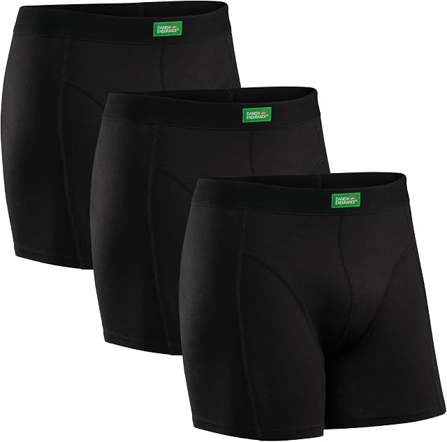 DANISH ENDURANCE Męskie Bokserki z Organicznej Bawełny, Bielizna Termoaktywna, Elastyczna, Wygodna, Oddychająca, Wielopak, Zestaw w Kolorach Czarny, Biały, Niebieski, 3-PACK