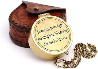 Second Star to the Right J. M. Barrie, Peter Pan Engraved Brass Compass with Leather Case by Roorkee Instruments India