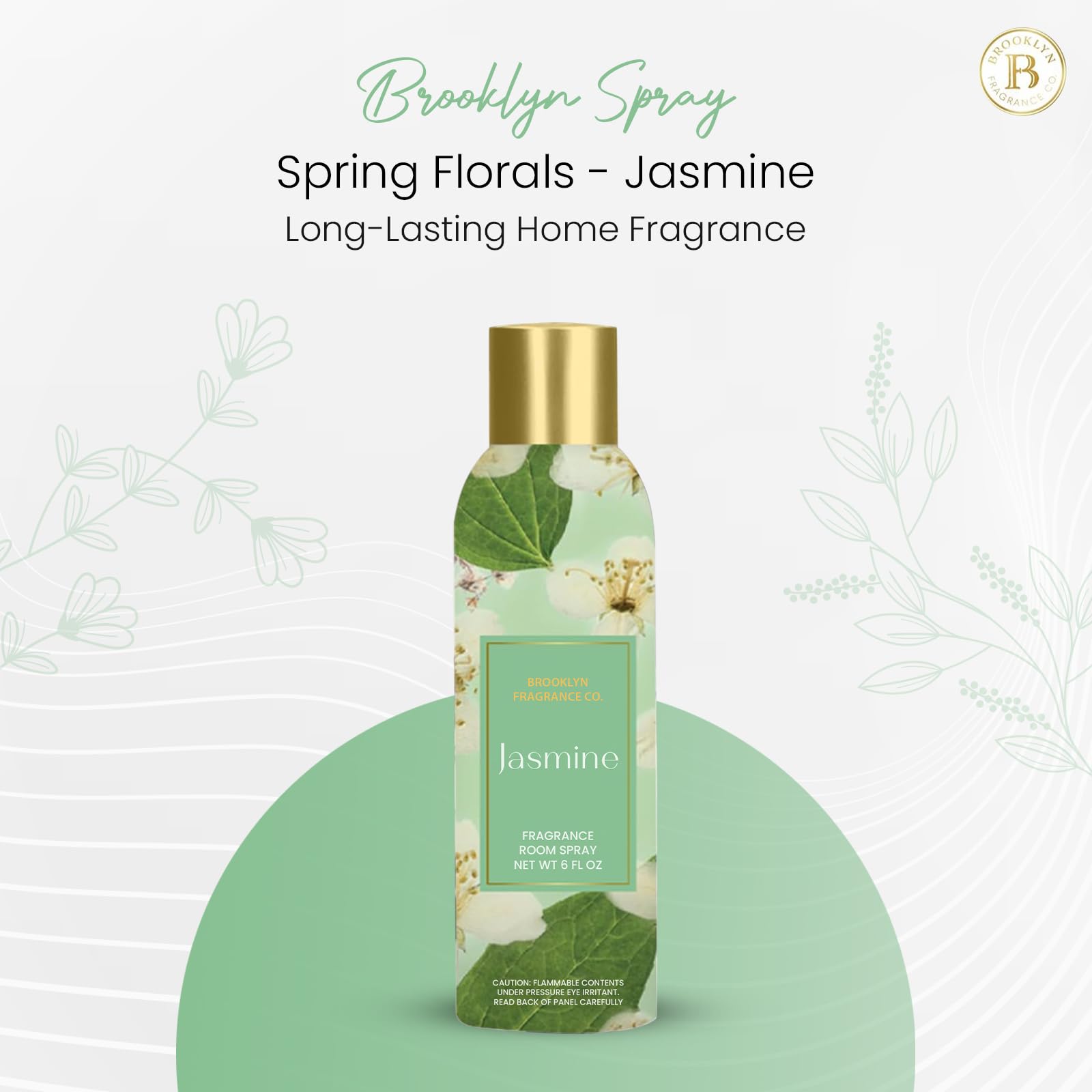 Brooklyn Fragrance Co. Spring Floral Room Spray – Premium Jasmine Air Freshener -Long lasting home Fragrance Spray for Bathroom, office & small spaces- 6 Fl oz.