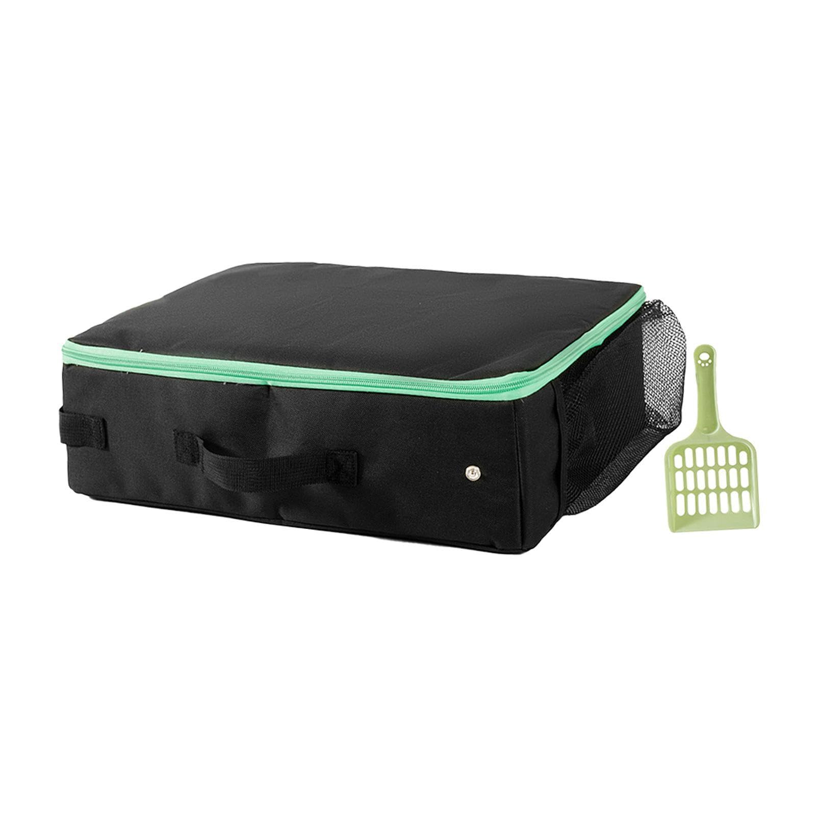 Caja de arena para gatos impermeable, bandeja de viaje plegable negra