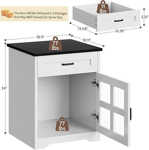 Miniatura 3 de Juego de 2 mesas auxiliares de granja con cajón, mesa auxiliar grande de 18 pulgadas con armario de almacenamiento y puerta acrílica, mesita de