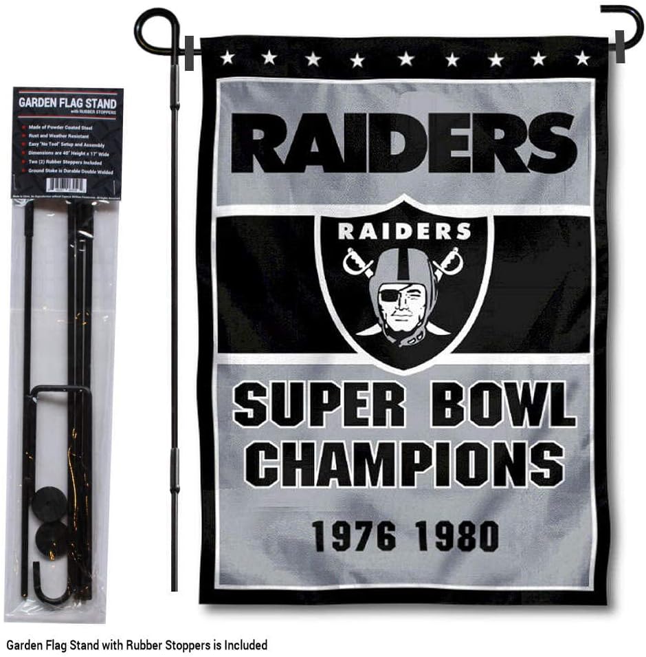 Las Vegas Raiders 2 Time Champions Garden Flag and Pole Stand Holder - Image 2