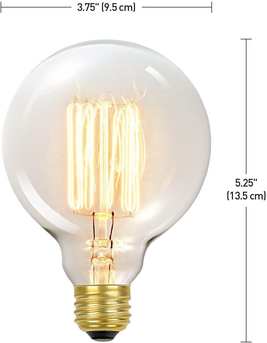 Edison Vintage Filament G95 40W Light Bulbs Globe Round (2 Pack)- G95 E26/E27 Antique Incandescent Bulb Equivalent Warm White Lamps Squirrel Cage Filament For Loft Coffee Bar Restaurant Kitchen image 3