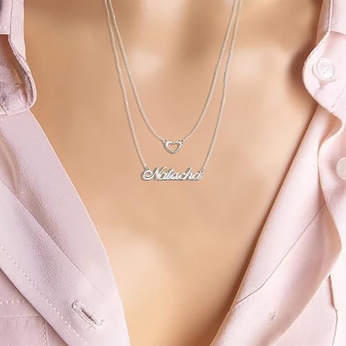 Miniatura 3 de Collar con dije de plata de ley 925 con nombre de corazón, regalo personalizado para mujeres y madres