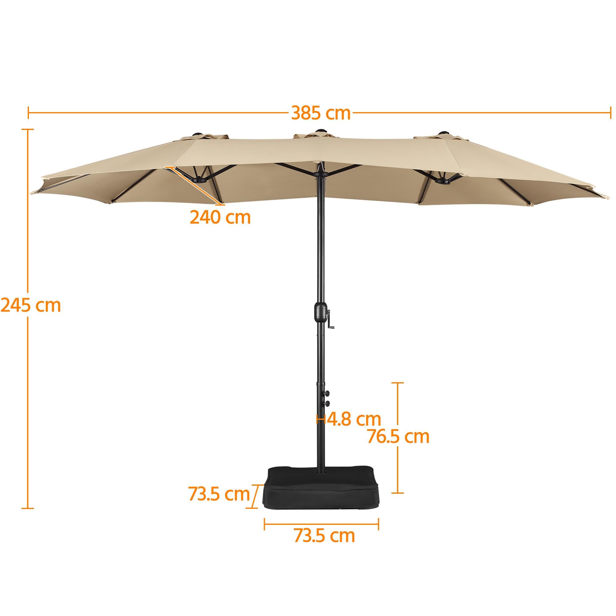 Yaheetech Sonnenschirm mit Ständer Großartiger Terrassenschirm 385 x 240 cm mit Basis für Sonnenschutz für Balkon/Terrasse/Garten Rechteckig Gartenschirm mit UV Schutz 50+, Hellbraun