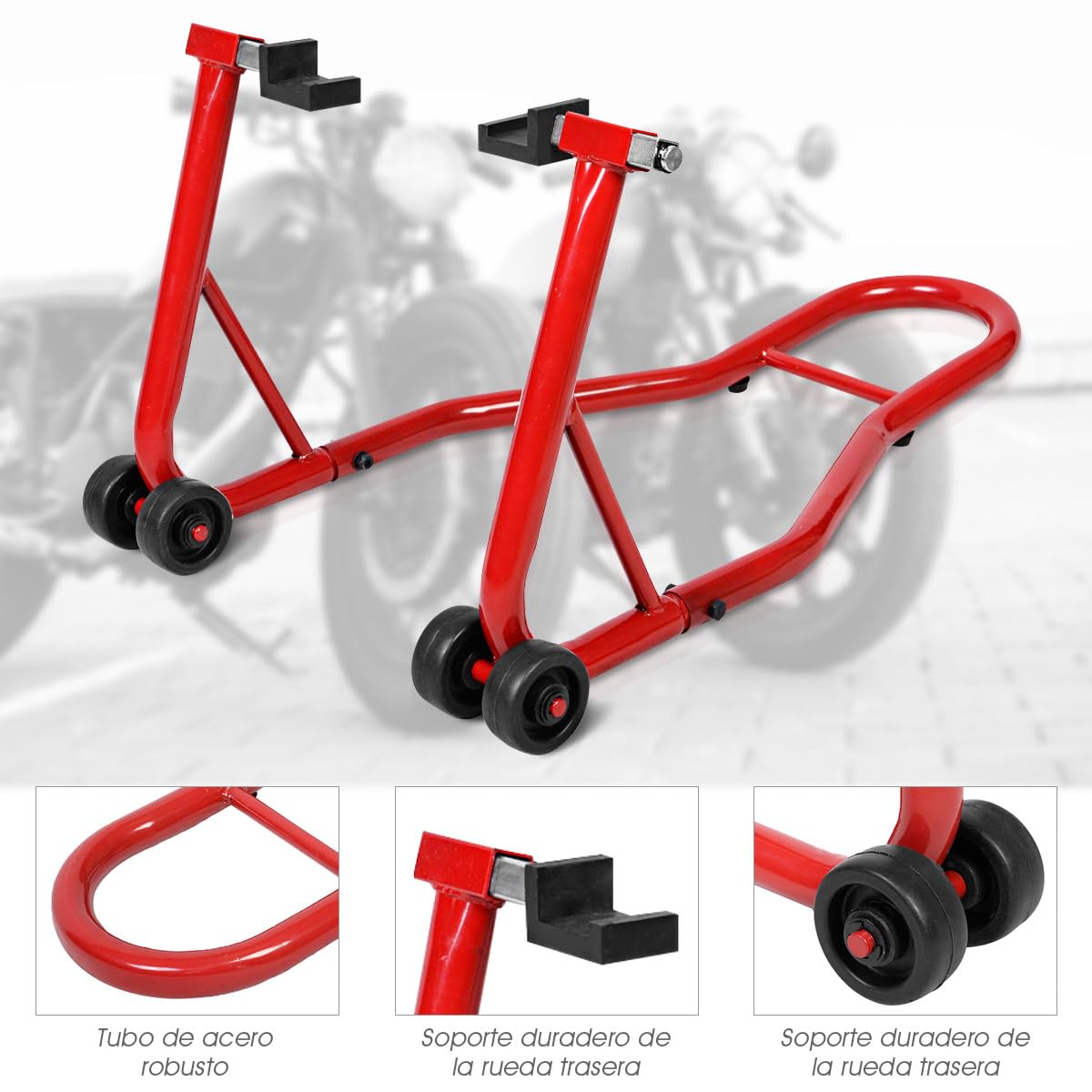 SOARS Caballete Trasero, Gato de Moto con Capacidad de Carga de hasta 400 kg, Caballete de Montaje de Acero, Ayuda de Montaje, Caballete de Rueda Trasera (Rojo)