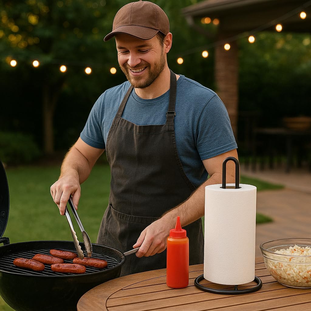 Creative Home Heavy Duty Iron Wire Paper Towel Holder Kitchen Towel Stand for Kitchen Countertop Dining Table, 4.8" Diam. x 11.8" H, Black Powder Coating