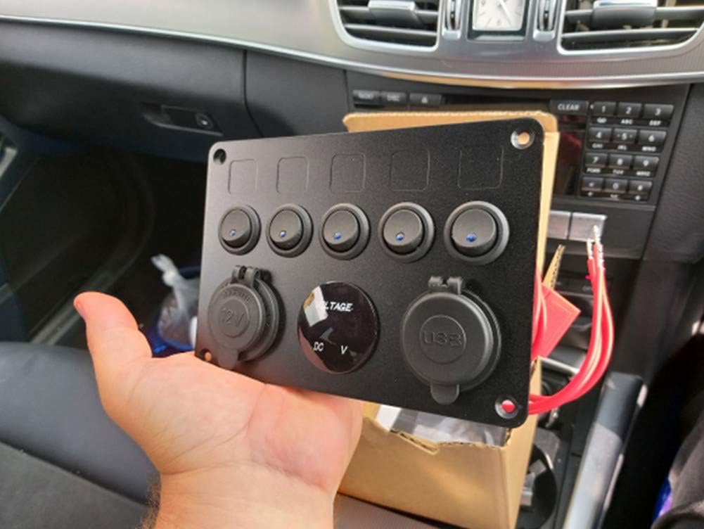 5 Gang Rocker Switch Panel Waterproof 12V Led Aluminum Switch Panel Marine Toggle Switches with Digital Voltmeter Display Dual 2.1A USB Charger Port Socket for Boat Car RV Truck (5 Gang Green) : Automotive
