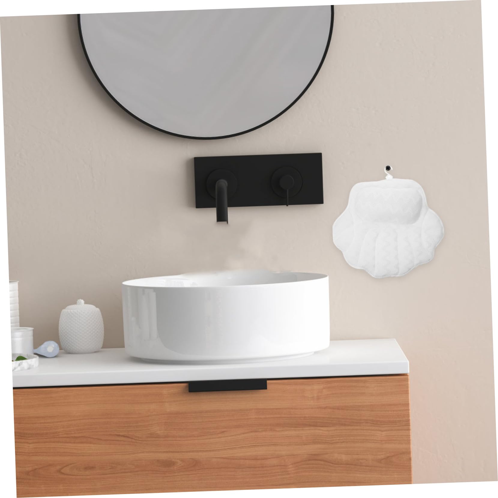 Cuscino da Vasca da Bagno Bianco con Ventosa, Spugna e Cotone