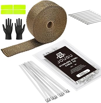 Exhaust Heat Wrap Roll 2" x 33 Titanium and Metal Zip Ties 11.8 inch 100pcs 316