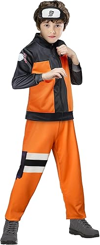 Prinlky Shippuden Costume Kids Anime Jacket and Pants Headband Cosplay Set Manga Character Halloween Hoodie for Boys
